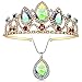 Rapunzel Tiara Princess Crown and Necklace Tangled Inspired Girls Halloween Costume Aurora Borealis Stone Sparkle Gold Crown Sweet Gift for Girls Birthday