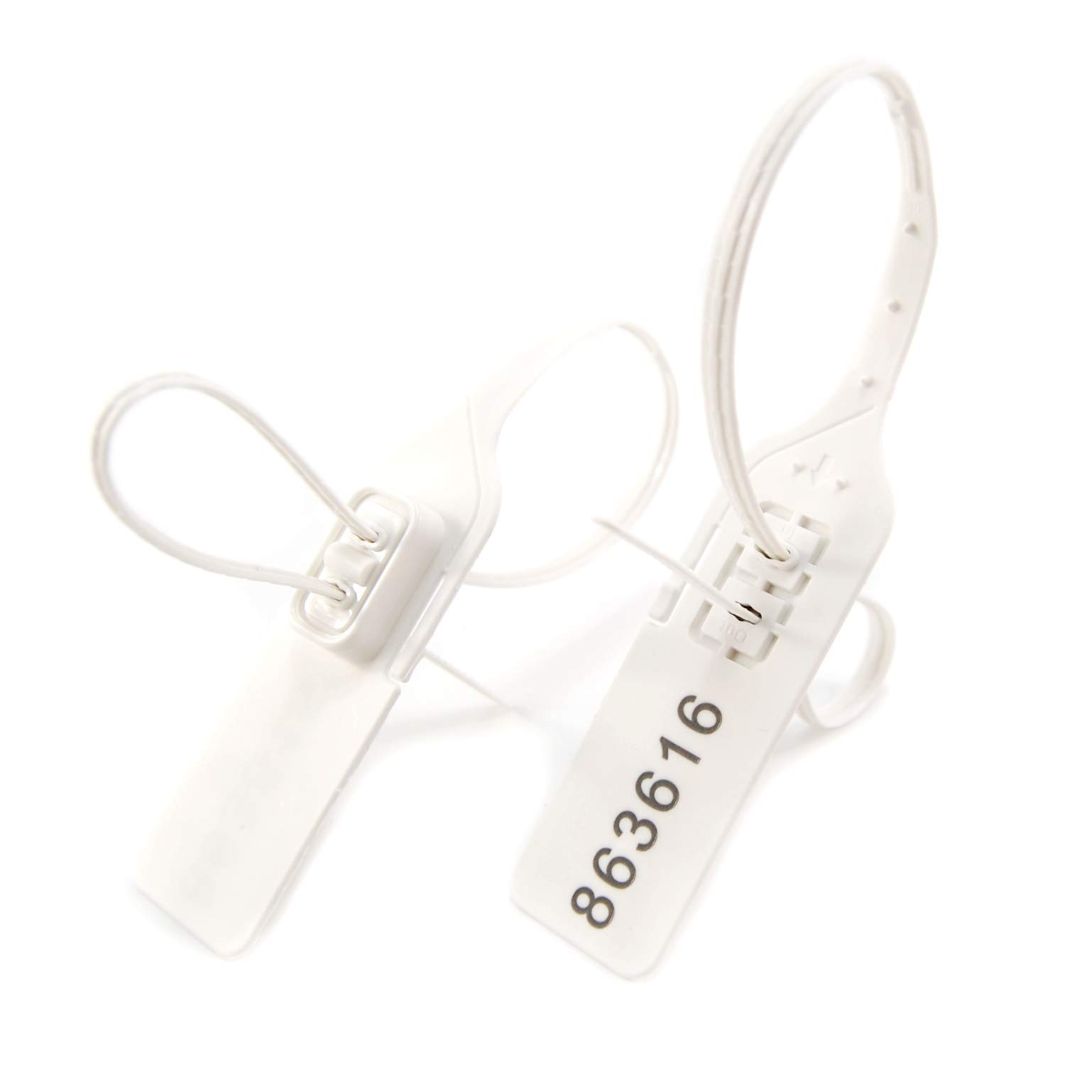 Bridas para cables, Bridas reutilizables ajustables con cierre automático y etiquetas de seguridad numeradas, color blanco, paquete de 100