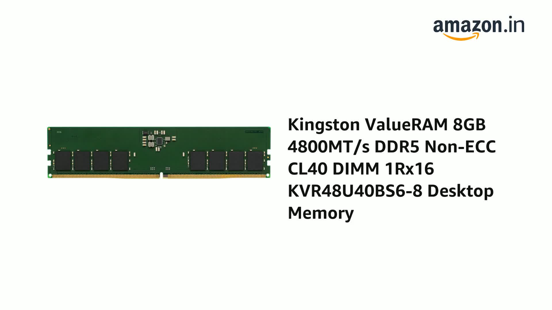 Amazon.in: Buy Kingston ValueRAM 8GB 4800MT/s DDR5 Non-ECC CL40
