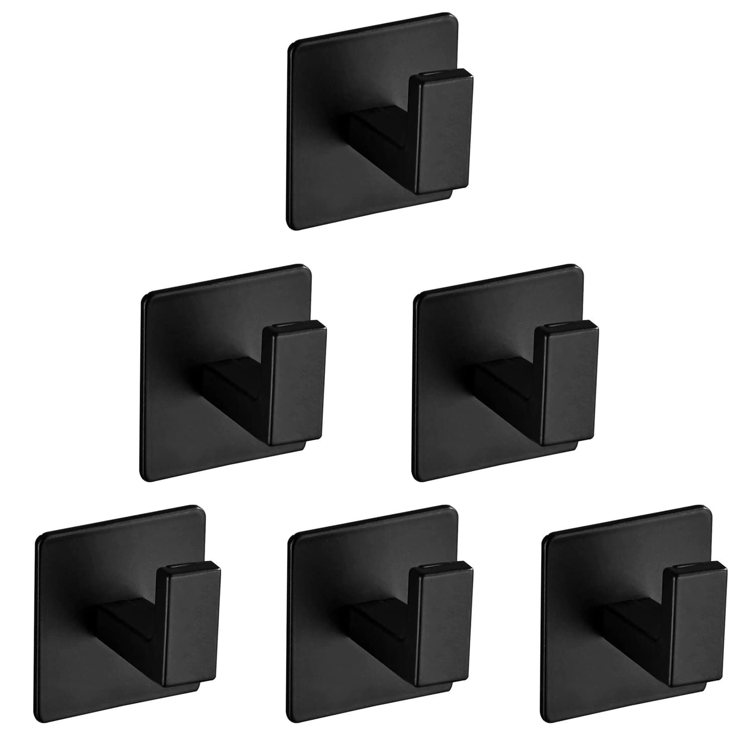 Vanloory Bath Towel Hook,6 Pack Self Adhesive Square Coat Hooks, Sturdy No Drilling Robe Hook, Heavy Duty Aluminum Clothes Hanger, Wall Hooks for