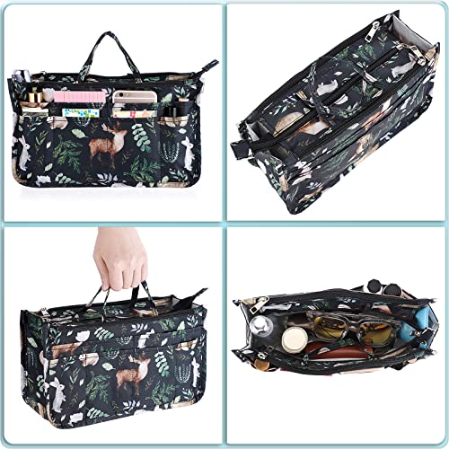 Btsky Printing Handbag Organizers Inside Purse Insert - High Capacity 13 Pockets Bag Tote Organizer With Handle (Black Animal) #TOP4