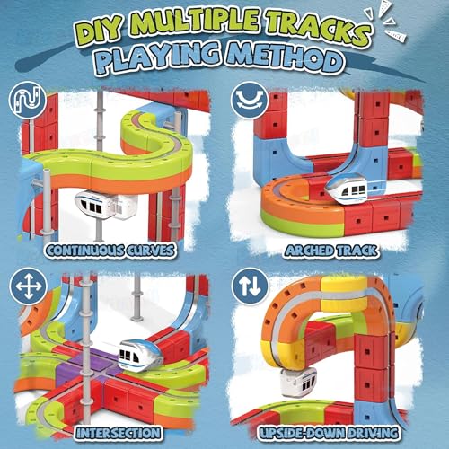 Image of Kidology Magnetic Train Track Set for Kids | 70-Piece Flexible 3D Magnetic Monorail with Motorized Train | DIY Gravity-Defying Race Track Toy for STEM Learning | Gift for Boys & Girls