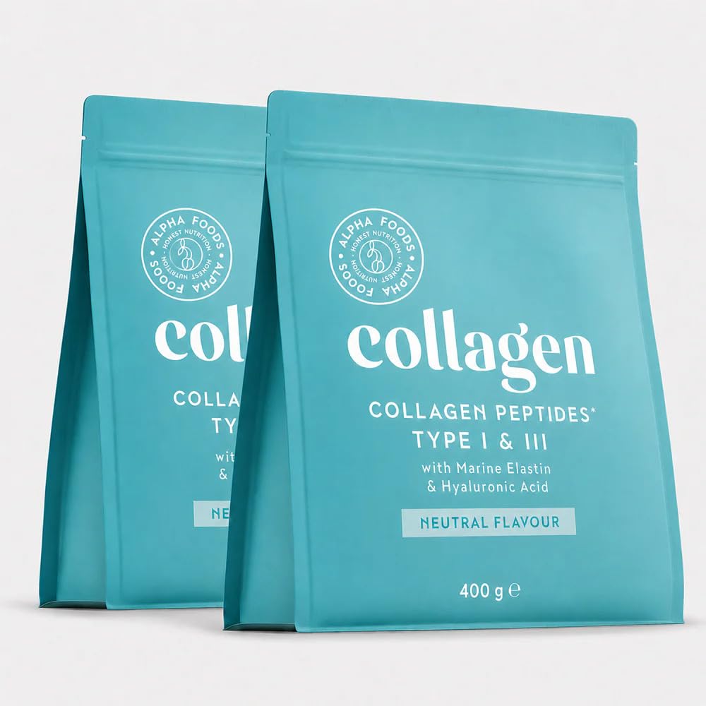 Collagen Pulver [2x 400g] | Premium Kollagen Hydrolysat | Peptide Typ 1 & 3 | Hochdosiert Kollagenpulver mit Hyaluronsäure und Elastin | Geschmacksneutral | in Deutschland hergestellt | Alpha Foods