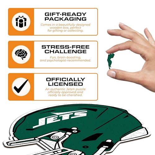 Iconic Puzzles, New York Jets Helmet, Wooden Puzzle officially licensed NFL, 100% sustainable - Image 3