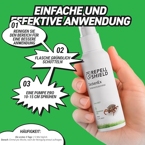 RepellShield® Natürlicher Zeckenschutz -100ml- Effektives Geraniol Anti Zecken Spray Keine Flecken & Rückstände, Zeckenspray Anti Zecken Mensch, Mittel gegen Zecken im Garten