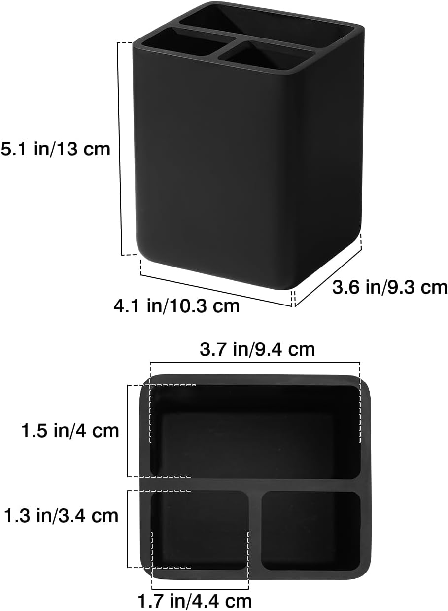 Luxspire Toothbrush Holders, 3 Slots Toothpaste & Toothbrush Holder for Bathroom, Resin Toothbrush Stand, Electric Toothbrush Holder with Drain Hole, Bathroom Organizer Countertop, Matte Black - Image 5