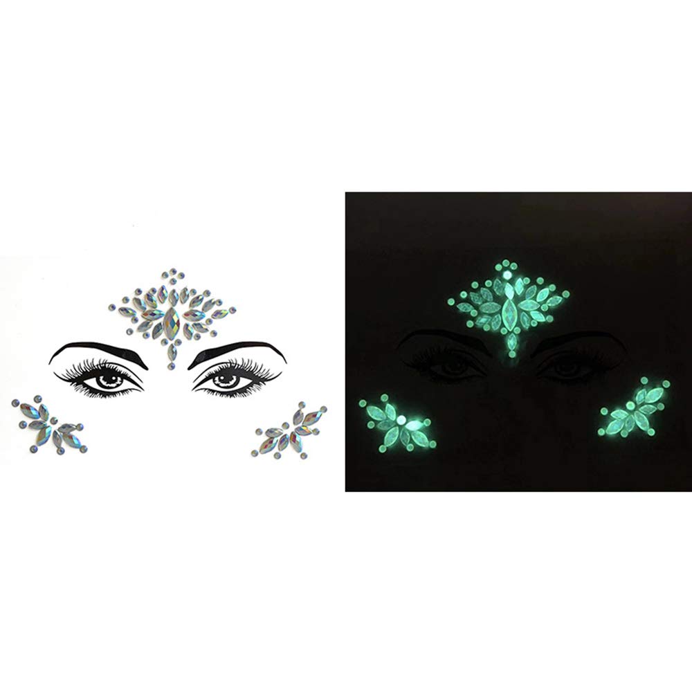 S.A.V.I 3D Glow in the Dark Luminous Face Gems Acrylic Crystal Fluorescent Stickers Rave Eyes Decoration Rhinestone Diamond Forehead Eyebrows Self-adhesive Sticker for Women, 1 Sheet (#1) Multi Color-picture-40