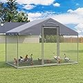 Large Metal Chicken Coop, Walk-in Chicken Run Pen with Waterproof Cover, Spire Roof Poultry Cage for Outdoor, Backyard, Farm (6.4'Wx9.7'Lx6.4'H)