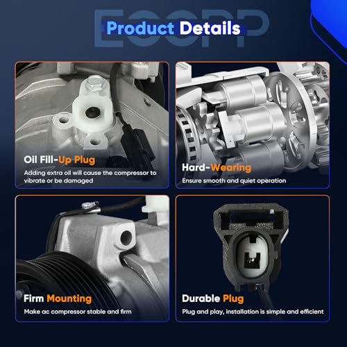 Image of ECCPP AC Compressor for Honda for Accord 2.4L 2008-2012 | for Honda Crosstour 2.4L 2012-2015 Fast Cooling AC Compressor with Clutch