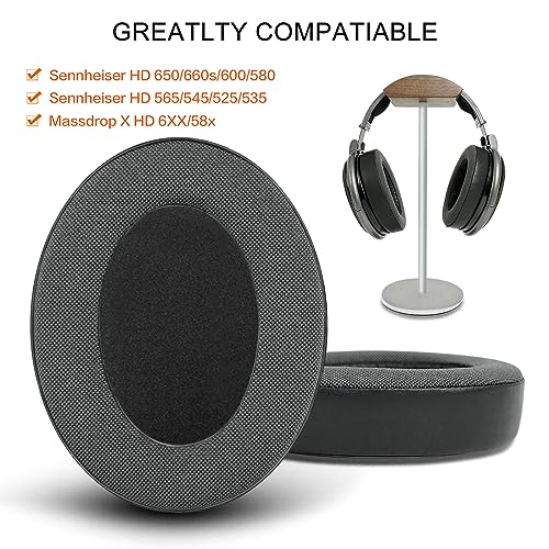 Almohadillas de repuesto Gvoears nuevas en 2023 para auriculares Sennheiser HD650/HD600/HD660S/HD545/HD525/HD535, almohadillas para orejas también compatibles con MassdropX HD6XX/HD58X y HD580/HD565 Jubilee, espuma viscoelástica, color negro miniatura 2