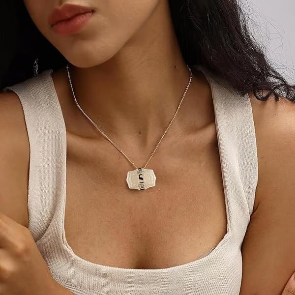 14K Real Gold-Plated Initial Letter Pendant Necklace,Belt Buckle Necklace with Initial Gift for Women2