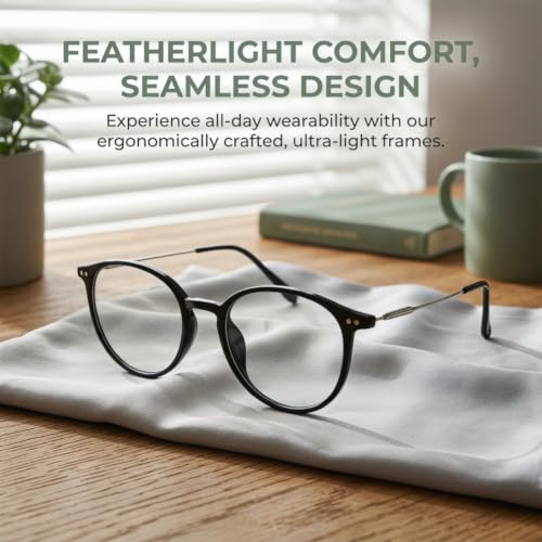 Image of Shiratori Retro Round Blue Light Blocking Glasses for Women Men, Lightweight Metal Temple Eyeglasses