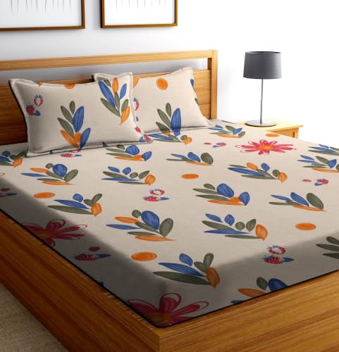 Image of DECORUM Cotton Feel Glace Cotton Fitted Bedsheet King Size (72 inchx78 inch)| All Around Elastic| 2 Pillow Covers (17 inchx27 inch)| Fits Up to 8 inch Mattress| 220 TC|Soft, Wrinkle-Free |Perfect for Home Decor & Gifting