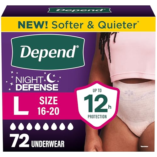 Depend Night Defense Adult Diapers Incontinence & Postpartum Bladder Leak Underwear for Women Disposable Overnight Large Blush 72 Count Packaging May Vary
