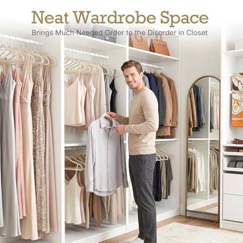 Image of HOUSE DAY Ivory Velvet Hangers 60 Pack, Non Slip Clothes Felt Hanger Heavy Duty for Coat, Premium Slim Space Saving Suit Hangers for Closet Organizer, 360 Rotating Silver Hook