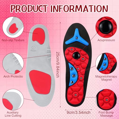Image of Glitopper Acupressure Magnetic Insoles Orthopedic Massage Insoles with Magnetic Technology Shock Absorption Arch Support Helps Blood Circulation and Relieve Fatigue(Red,S(Men 4-7 /women 5-8))