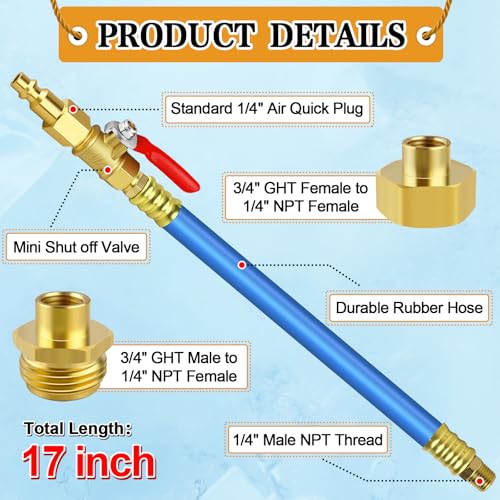 Image of RV Winterizing Kit, 12'' Winterize Blowout Adapter with Shut Off Valve, Sprinkler Winterization Kit, RV Winterize Hose with 1 /4 inch Quick Connect Plug, for RV, Camper, Boat, Motorhome, Blue