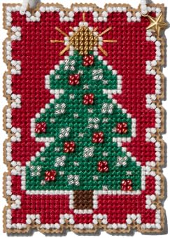 Image of Holiday Stamps Charmed Ornament Beaded Cross Stitch Kits, Set of 6 - Mill Hill Ornament Kits 2024 - Plus Decorative 'Needleworker' Sticker