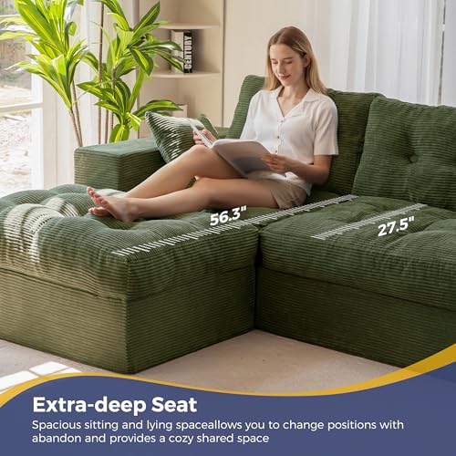Image of MAXYOYO 104 inch L Shaped Modular Sectional Sofa with Ottoman, Cloud Boneless Couch with Layered Cushion, Upholstered Sofa Flexible Module Combination for Living Room, No Assembly, Dark Green