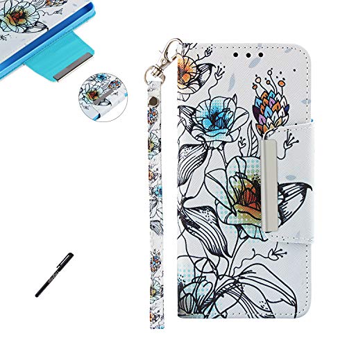 Tifightgo Flip Book Style Phone Case Lotus Painted PU Wallet Leather Cover Silicone Shell Card Slots Bumper Case with Fold Stand Support Function for Samsung Galaxy A7 2018