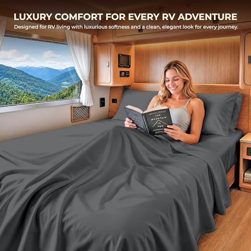 Image of SGI bedding 100% Egyptian Cotton Sheets RV King Size - 600 Thread Count Sheets Set, Soft, Cooling, 15 inch Deep Pocket, Luxury Hotel Bedding, Breathable, Durable - Dark Gray