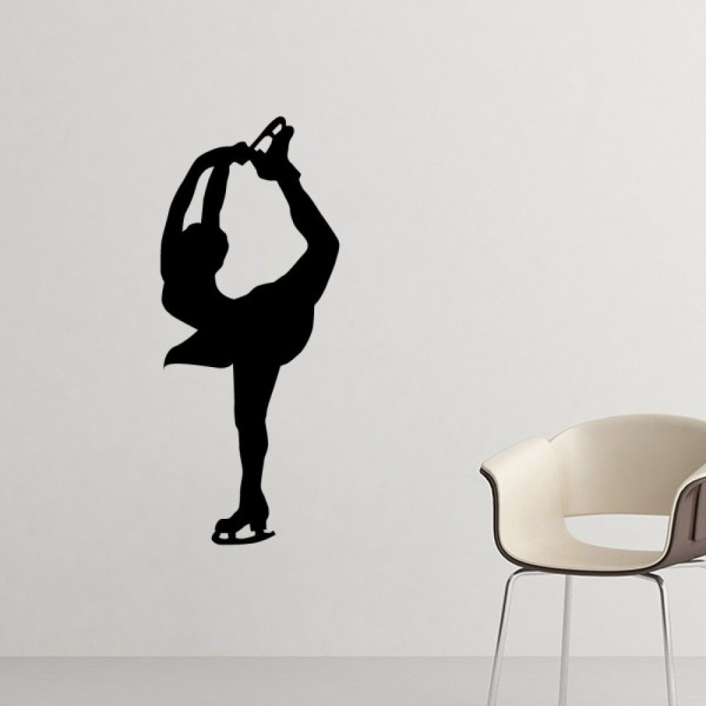 Sticker patinage artistique amovible pour décorer un mur sans peindre silhouette violette 60cm