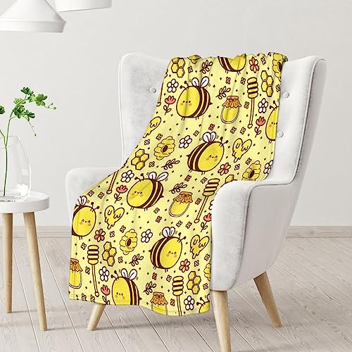 Bee Blanket Gifts, 60"x80" Cute Bee Print Throw for Women Girls, Soft Cozy Warm Flannel for Sofa Bed