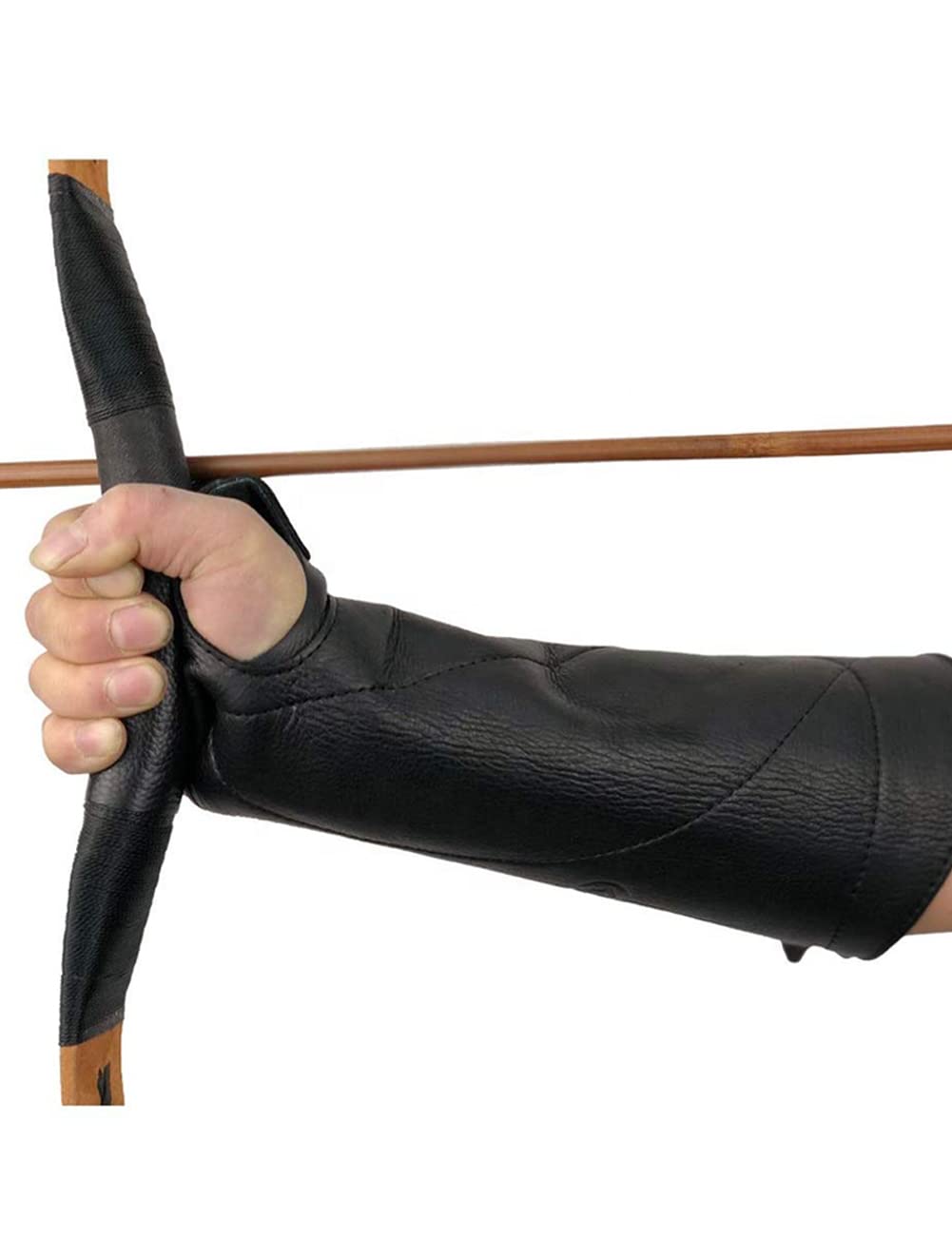 longbowmaker Noir Protège-Bras de Tir à l’Arc Réglable en Cuir de Vache Antique Protège-Poignet 31cm Bracelet pour Adulte et Jeune