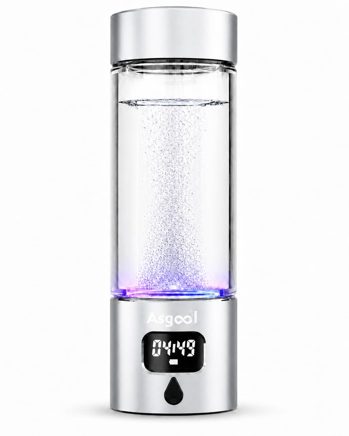 Hydrogen Water Bottle - Portable, Rechargeable, LED Timer, Aluminum and Glass, 8000 PPB Hydrogen in 10 Minutes, 340ml Capacity, for Husband, Friend &amp; Family, for Travel, Sports, Home, Office(Silver)
