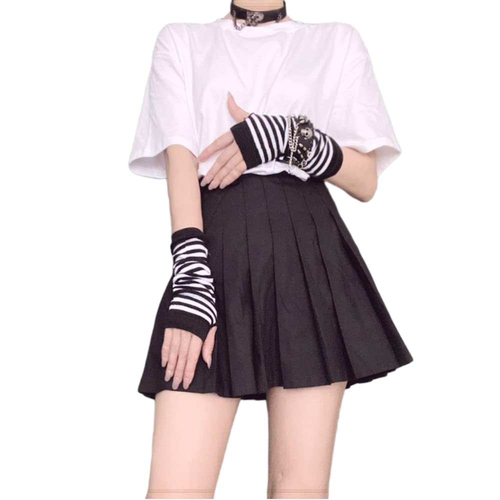 Arm Warmers Goth Kawaii Emo Steampunk Half Finger Y2K Gloves Hip Hop Arm Sleeve Harajuku Accessories for Women Egirl (White)