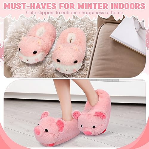Suhine 2 Pair Women's Slippers 5.5-11 Size Cute Animal Slippers for Women Kawaii Halloween House for Winter Christmas(Pink, Pig and Hamster)3