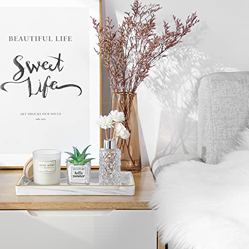 Luxspire Bathroom Vanity Tray, Golden Rimmed Jewelry Organiser rectangle Ceramic Tray, Kitchen Countertop Ring Dish Holder Cosmetic Organiser plate for Candles Perfume Home Décor, Medium, Marble White - Cosy Home Interiors Luxspire Bathroom Vanity Tray, Golden Rimmed Jewelry Organiser rectangle Ceramic Tray, Kitchen Countertop Ring Dish Holder Cosmetic Organiser plate for Candles Perfume Home Décor, Medium, Marble White - Image 3