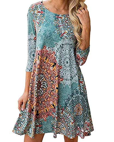 Abravo Mujer Vestido Camiseta Estampado Floral Manga Larga Vestido Casual Corto Playa con un Bolsillo (L=EU40-42,AA-X Floral-2) Cover