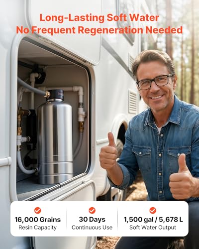 Image of EVOR RV Water Softener, 16,000 Grain, Portable Water Softener with NPT 3 /4 inch Fittings, Food-Grade Resin, Stainless Steel, Quick Connect, for RVs, Trailers, Boats, Mobile Car Washing, Pressure Washing