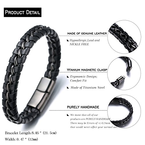 Pulsera de Cuero para Hombre con Cierre Magnético 21.5-23 cm miniatura 2
