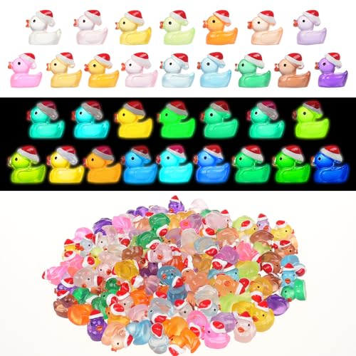 160 Pcs Mini Christmas Resin Ducks Luminous Tiny Ducks Little Glow in The Dark Plastic Ducks for Micro Landscape Garden Aquarium Dcor Dollhouse Accessories DIY Craft Slime Making Xmas Decoration