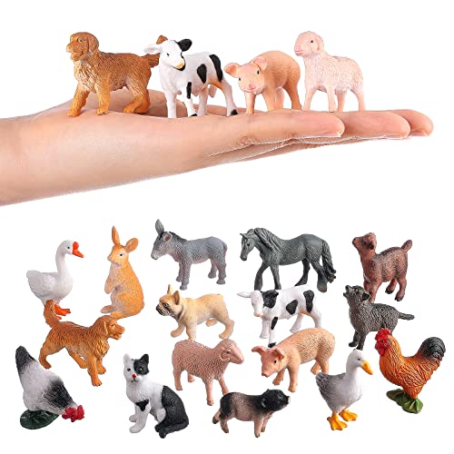 JOKFEICE Mini-Tierfiguren, 16 STK. Realistisch Bauernhoftiere Spielzeug für Kuchendeckel, Lernspielzeug, Geburtstag Gastgeschenke Geschenk für Kinder Kleinkinder