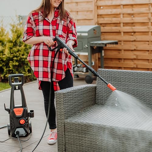 LEHMANN Jukon Hogedrukreiniger, 1600 W, max. 200 Bar Druk, Debiet 480 l/u, Zelfaanzuigend, Met 5 m Hogedrukslang, Pistool, Lansen, en Schuimlans, Ideaal voor Huis, Tuin en Auto - Afbeelding 4