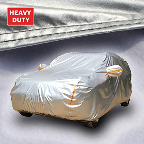 Tecoom Super Heavy Duty Multiple Layers SUV Car Cover All Weather Waterproof Windproof Reflective Snow Sun Rain UV Protective Outdoor with Buckles and Belt Fit 196-210 inches SUV