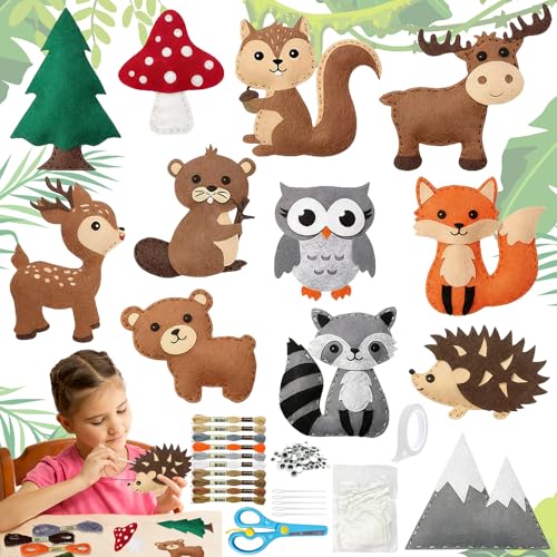 TZEKING 12 Stück Nähset für Kinder Animals Sewing Kit Tiere Nähen Bastelset Nähset Kinder Tierformen Filztiere Nähspass Tierformen Filz Bastelset ab 6 jahre Pädagogisches Set für Anfänger