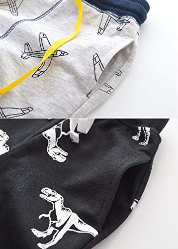 Image of HUAER& Baby Boy's Jogger Pants Dinosaur Car Animal Print Drawstring Elastic Sweatpants (1-Pack 2-Pack)