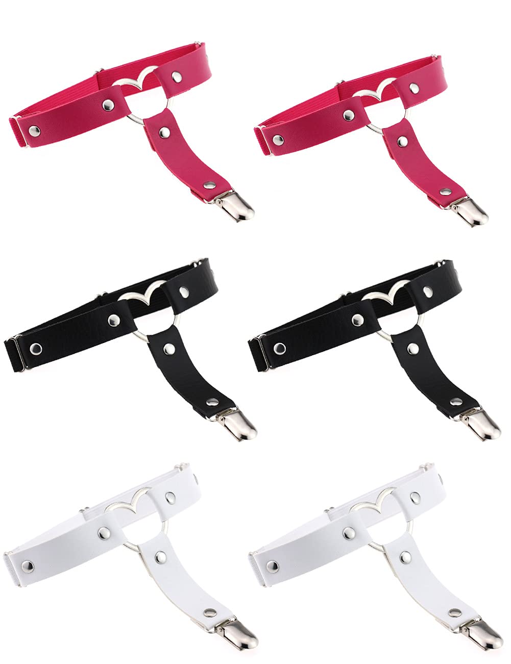 Adove Women Adjustable Leather Thigh Garter, Heart Shaped Leg Garter with Clips Punk Goth Garters for Thigh high Socks