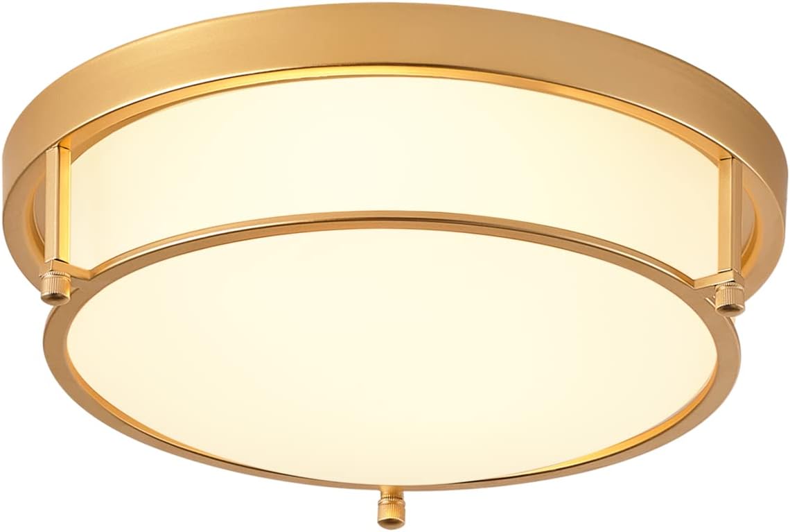 LHLYCLX 13 inch Gold Ceiling Light, Classic Frosted Glass Shade Flush