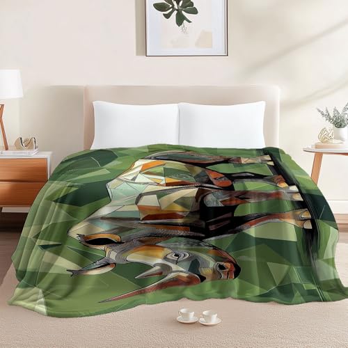 Couverture flanelle cubisme rhinocéros vert jeté de lit doux chaud - 5