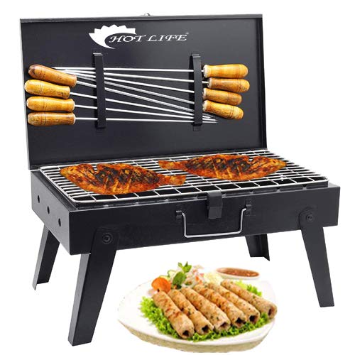 Hot Life (Device) Briefcase and Picnic Metal Barbeque with 8 Skewers, 1