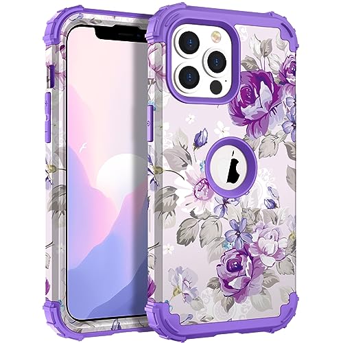 Image of Hocase for iPhone 13 Pro Max Case, Heavy Duty Shockproof Protection Soft Silicone Rubber Bumper+Hard Plastic Hybrid Protective Case for iPhone 13 Pro Max (6.7 inch) 2021 - Lavender Flowers