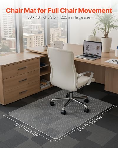 Image of VEVOR Chair Mat, 36 x 48 Inch Office Chair Mat for Carpeted Floors, Plastic Floor Protector Rug with Studded, Non-Slip & Easy to Clean, Smooth Glide Under Desk Rug for Home Office (Rectangular)