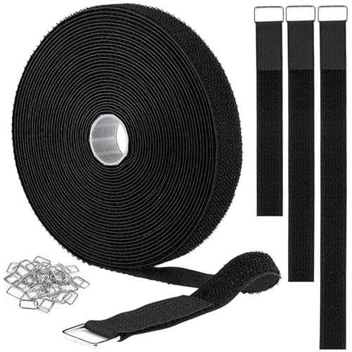 Correas de de 2,5 x 100 cm con 50 hebillas de metal, bridas de sujeción ajustables reutilizables, correa de cincha de corte a longitud, bridas de nailon reutilizables para organizador o almacenamiento