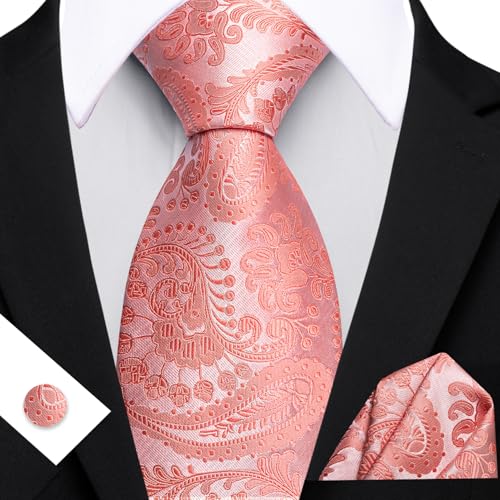 Image of YOHOWA Mens Ties Set Wedding Paisley Neckties with Handkerchief Cufflinks Formal Business