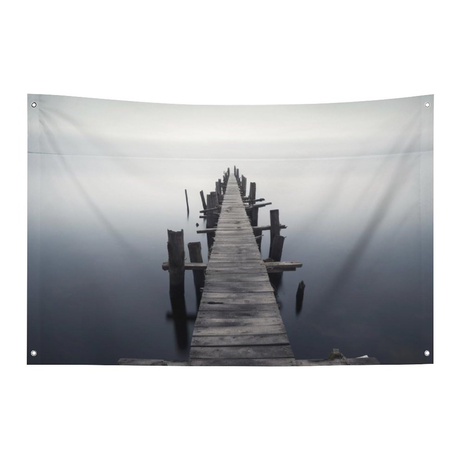 Old Wood Pier Above Calm Water Flag Party Decor Backdrop Banner Birthday Party Decor Yard Banners Sign Welcome Hanging Flag Outdoor Fence Garage Garden Porch Holiday Backdrop 24x35 in Banner